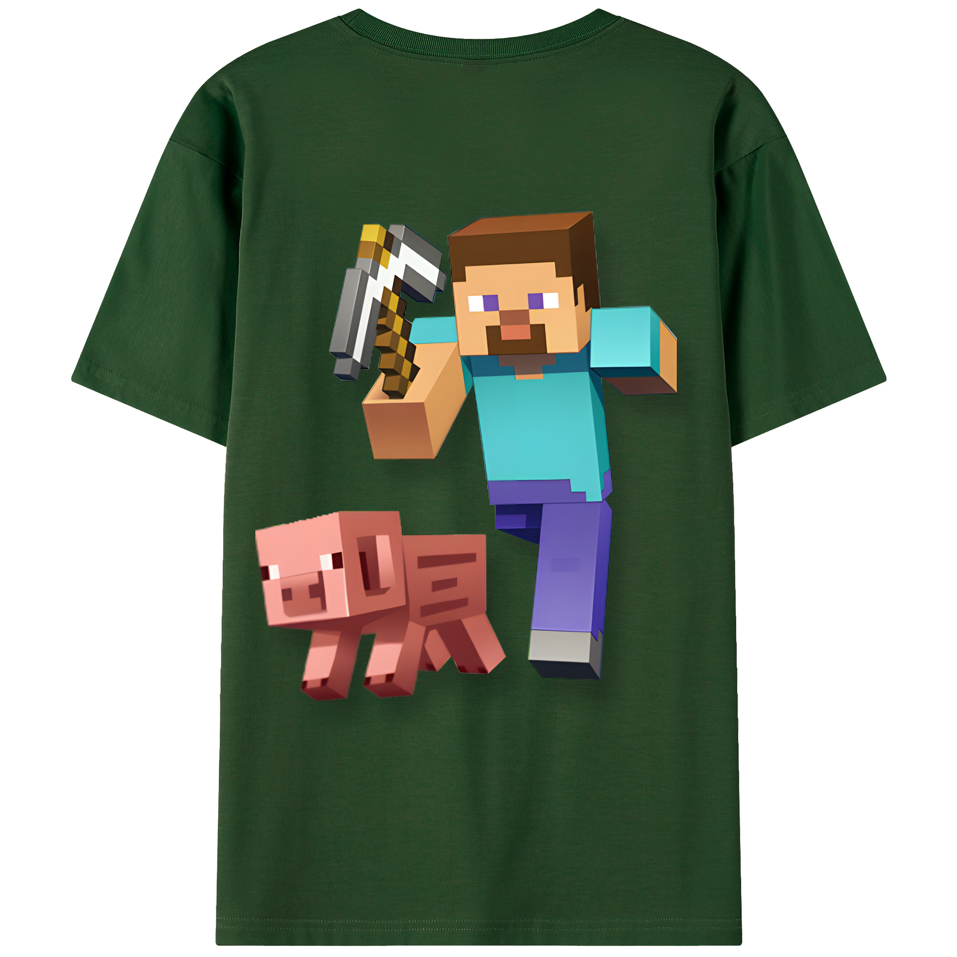 （画像用） マインクラフト ブロックの世界 Minecraft MC Block world 綿100％半袖Tシャツ（背面プリント）